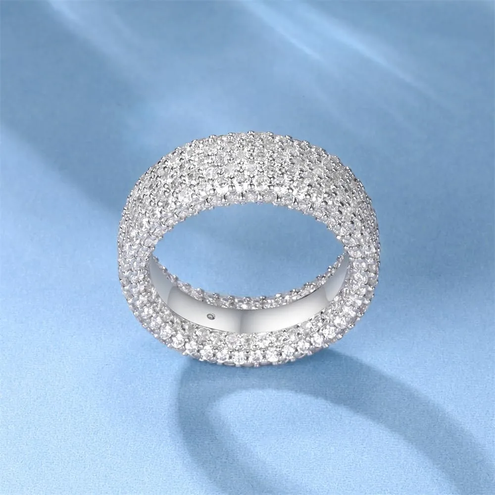 MDFUN 18K White Gold Plated Engagement Promise Wedding Eternity Ring for Women Men, Iced Out Sparkling Cubic Zirconia Round Rings 8.5mm Width Size 5-10
