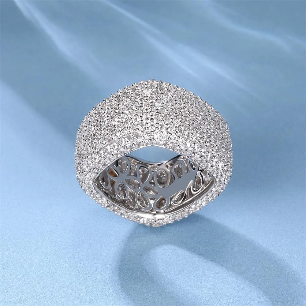 MDFUN 18K White Gold Plated Iced Out Engagement Promise Wedding Eternity Square Ring for Women Men, Sparkling Cubic Zirconia Rings 13.5mm Width Size 5-10.5