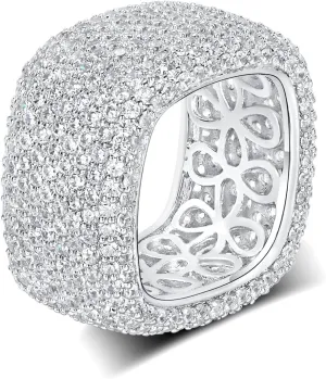 MDFUN 18K White Gold Plated Iced Out Engagement Promise Wedding Eternity Square Ring for Women Men, Sparkling Cubic Zirconia Rings 13.5mm Width Size 5-10.5
