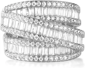 MDFUN 18K White Gold/Yellow Gold Plated Halo Wedding Eternity Ring for Women, 3 Rows Emerald Cut Cubic Zirconia Rings Statement Band Size 5-10
