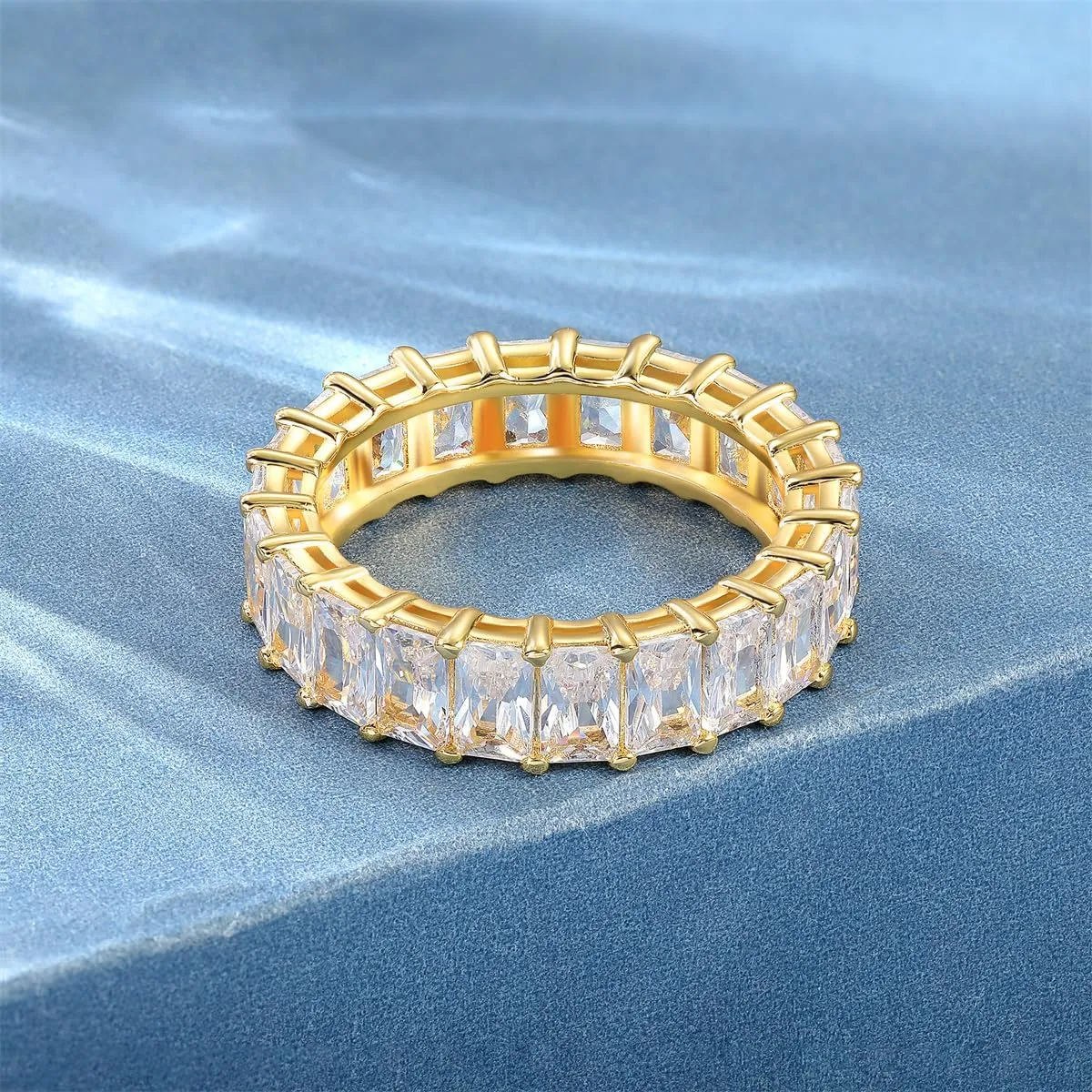 MDFUN Emerald Cut Cubic Zirconia Ring 18K White Gold/Yellow Gold Plated Engagement Promise Wedding Rings Eternity Bands for Women Size 5-10