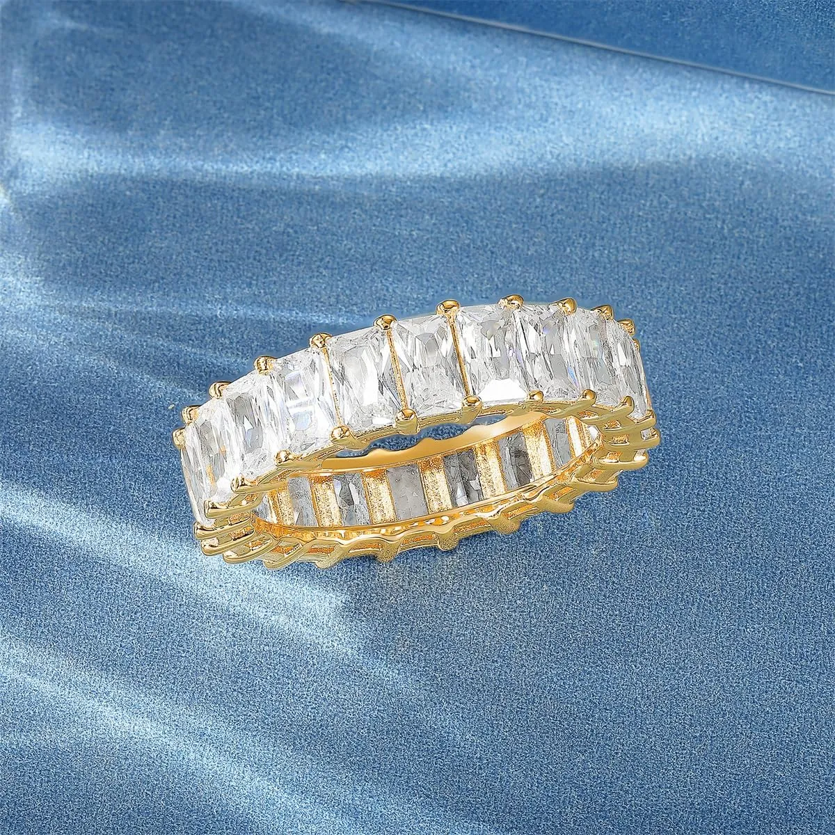 MDFUN Emerald Cut Cubic Zirconia Ring 18K White Gold/Yellow Gold Plated Engagement Promise Wedding Rings Eternity Bands for Women Size 5-10
