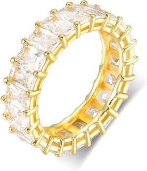 MDFUN Emerald Cut Cubic Zirconia Ring 18K White Gold/Yellow Gold Plated Engagement Promise Wedding Rings Eternity Bands for Women Size 5-10
