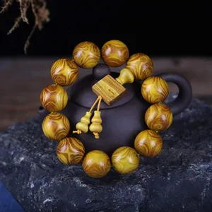 Meditation Buddhist Prayer Beads Necklace, Bracelet, Bracelet Mala Prayer Beads Natural Wood Tibetan Buddhist Meditation Bead Couple Jewelry, Retro Style Unique Texture Design (Size : 15mm)