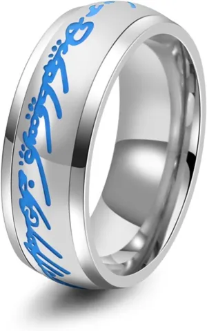 Meilord 8mm Glowing in The Dark The Lord of The Rings Ring for Men and Women Aurora Spinner Fidgety Anxiety Magic Ring Glow Ring Luminous Worry Anxious Rings,Size6-12