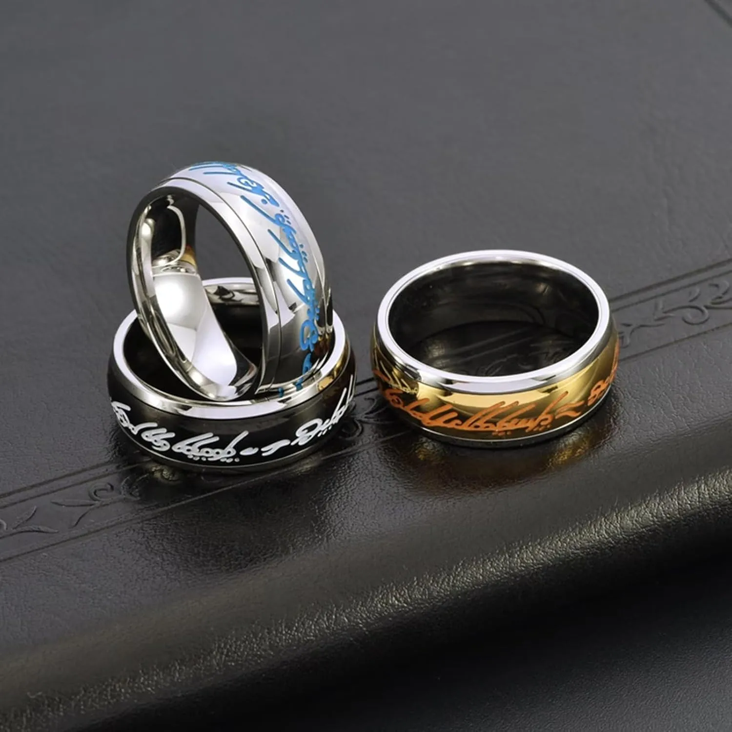 Meilord 8mm Glowing in The Dark The Lord of The Rings Ring for Men and Women Aurora Spinner Fidgety Anxiety Magic Ring Glow Ring Luminous Worry Anxious Rings,Size6-12