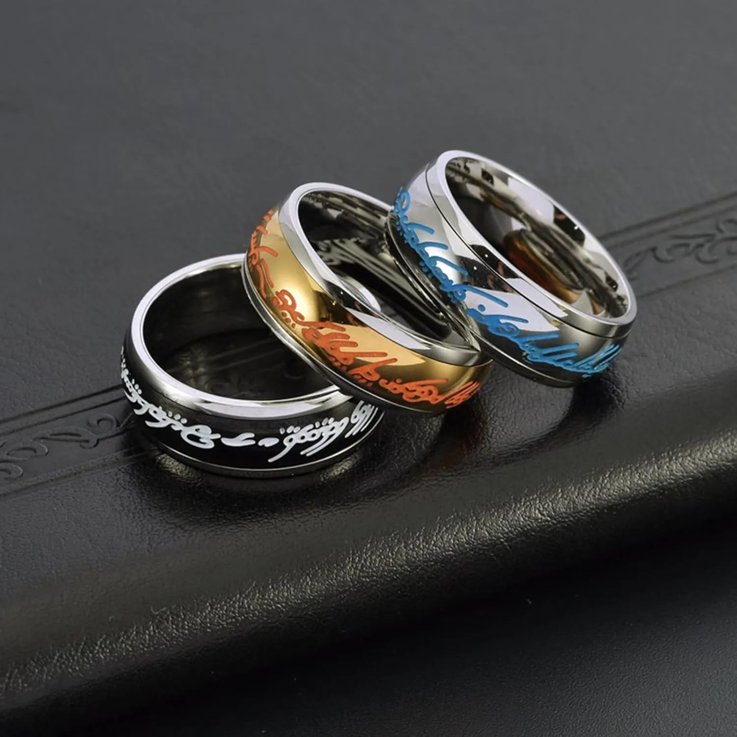 Meilord 8mm Glowing in The Dark The Lord of The Rings Ring for Men and Women Aurora Spinner Fidgety Anxiety Magic Ring Glow Ring Luminous Worry Anxious Rings,Size6-12