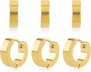 Men Hoop Earrings, 3 Pairs Hoop Earrings for Men Stainless Steel Mens Earrings Hoop Gold Silver Black Hoop Earrings Men Hypoallergenic Small Hoop Earrings for Men Women Wearing