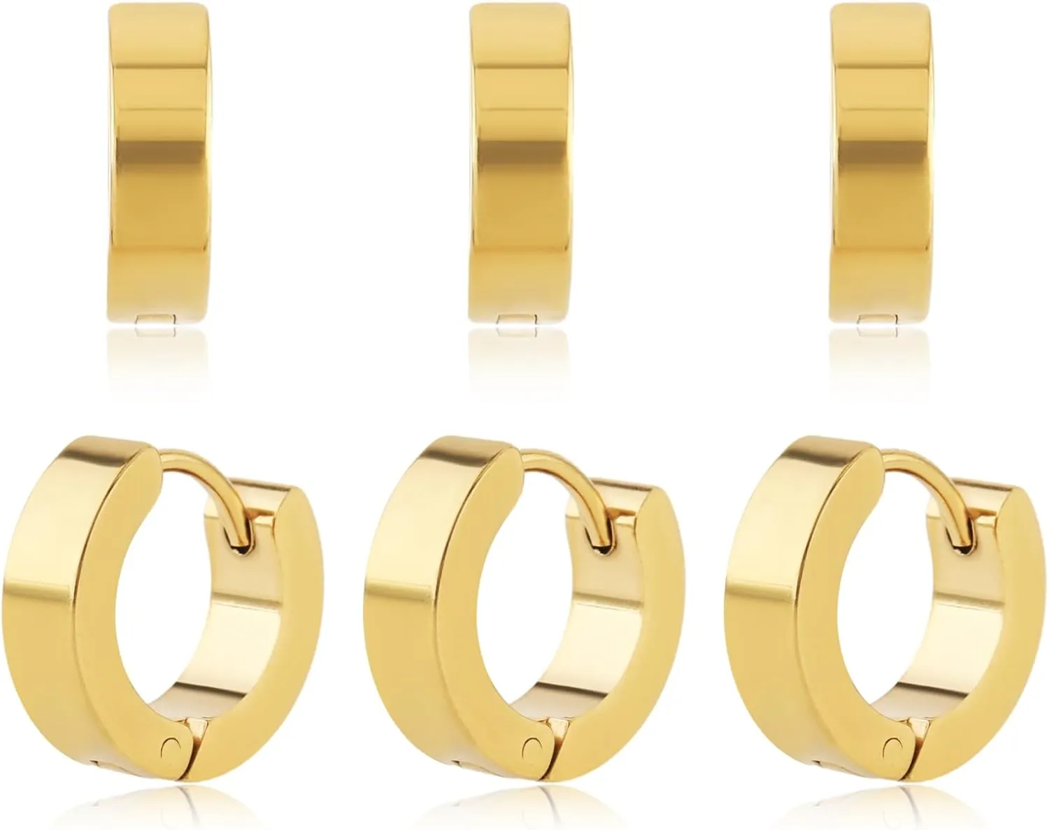 Men Hoop Earrings, 3 Pairs Hoop Earrings for Men Stainless Steel Mens Earrings Hoop Gold Silver Black Hoop Earrings Men Hypoallergenic Small Hoop Earrings for Men Women Wearing