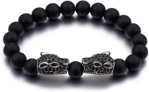 Mens Bangle Bracelet, Animal Prayer Beads Stainless Steel Link Bracelets 10mm