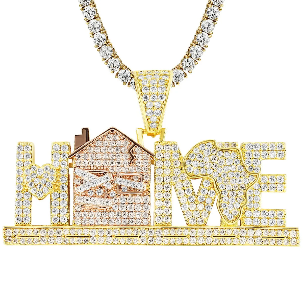 Men's Silver Home Trap African Map Custom Pendant Chain