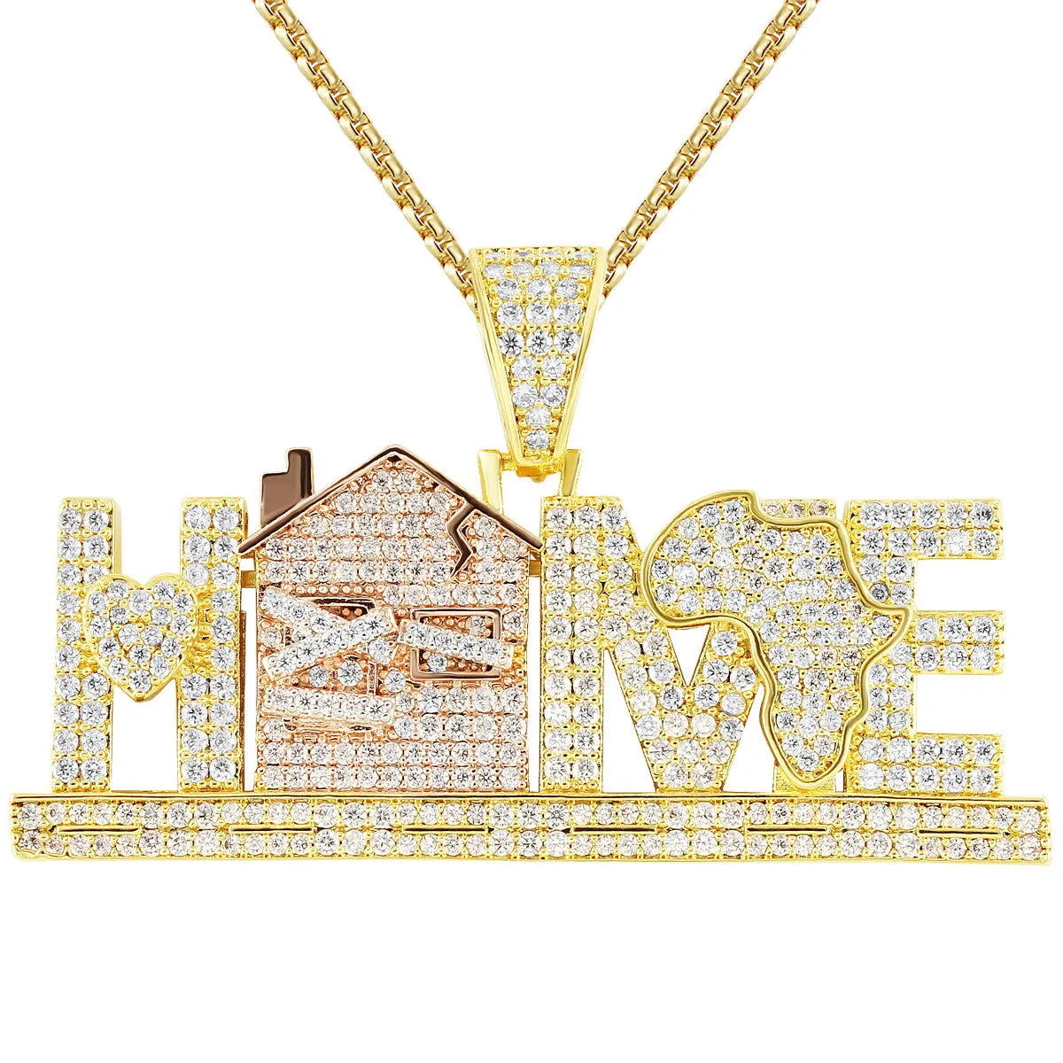 Men's Silver Home Trap African Map Custom Pendant Chain