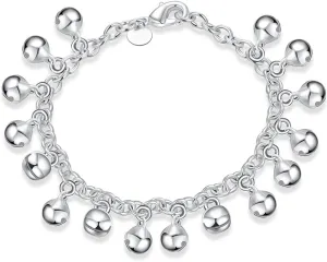 Metmejiao Charming Fashion 925 Sterling Silver Plated Bracelet Jingle Bells Bead Charm Bracelet Lady Jewelry
