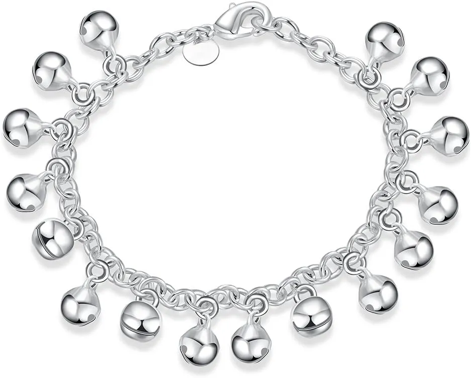 Metmejiao Charming Fashion 925 Sterling Silver Plated Bracelet Jingle Bells Bead Charm Bracelet Lady Jewelry