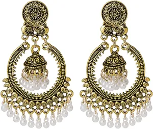 Mexican Earrings for Women Gold Filigree Earrings Vintage Chandelier Tassel Earrings Mexican Style Engraved Lotus Hook Dangling Earrings Jewelry Gifts for Women