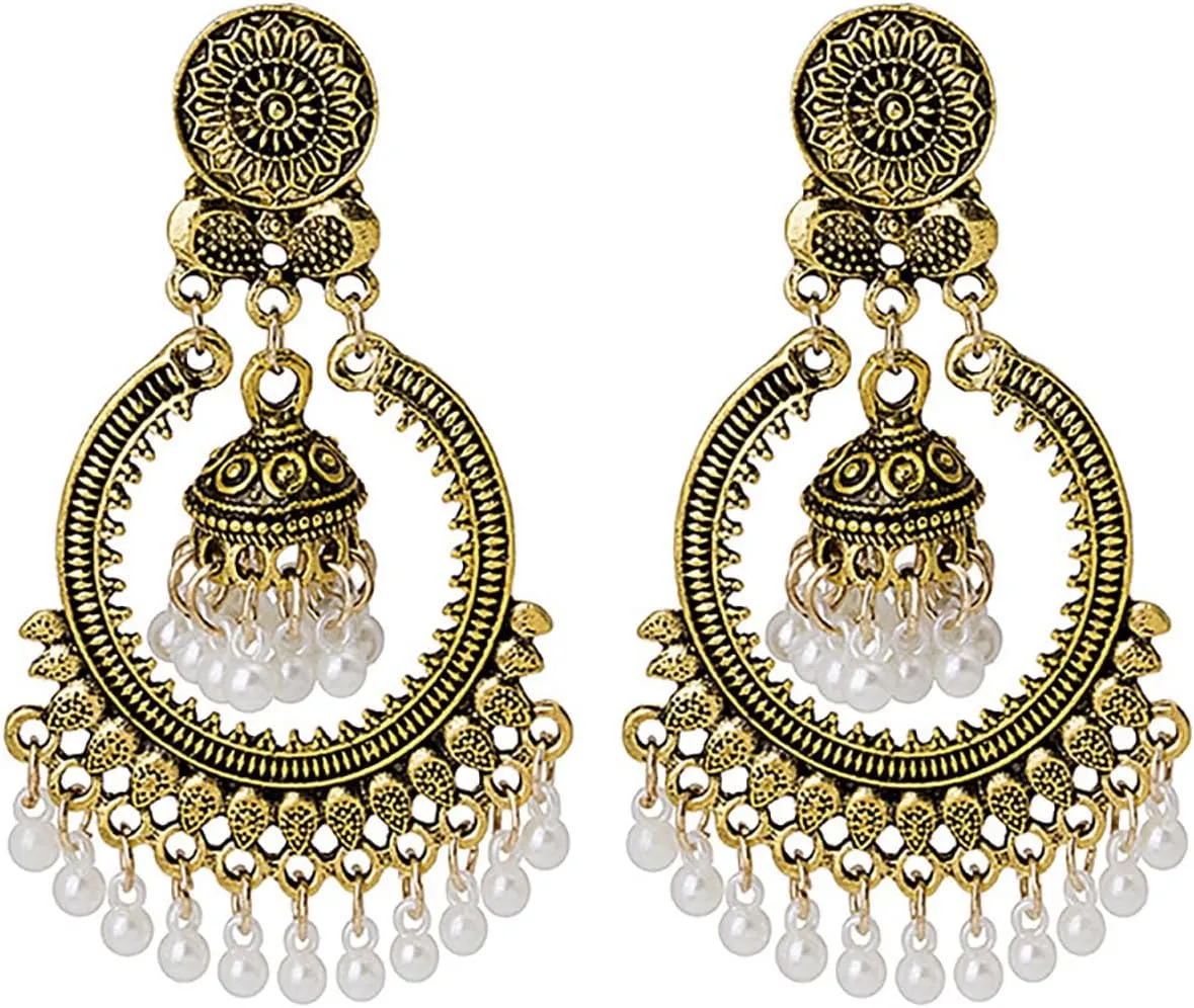 Mexican Earrings for Women Gold Filigree Earrings Vintage Chandelier Tassel Earrings Mexican Style Engraved Lotus Hook Dangling Earrings Jewelry Gifts for Women