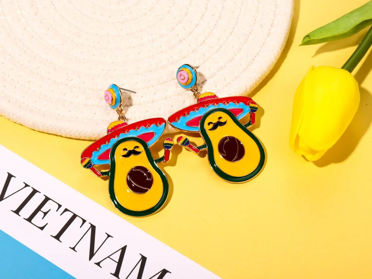 Mexican Fiesta Earrings Cinco De Mayo Earrings for Women Girls Beaded Piata Sombrero Chili Avocado Dangle Earrings Mexican Independence Day Earrings Holiday Festive Party Jewelry Gifts