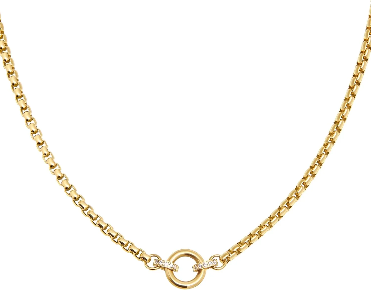 MIA Women's Elegant Gold Necklace, Valentines Day & Mothers Day Gifts, 316L Stainless Steel, Cubic Zirconia, Hoop Pendant, 2 cm, Lobster Clasp - Tarnish Resistant - Allergy Free