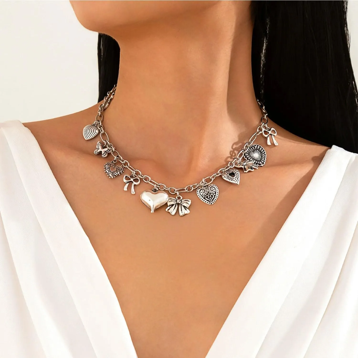 MIFYNN Gold Charm Necklaces for Women Heart Bow Shell Pendant Necklace Statement Choker Necklace Summer Beach Necklace Jewelry Gifts for Women