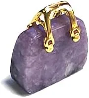 Miniature Handbag Charm Pendant, Natural Stone, 1 inch, with Cord Necklace, Multiple Colors