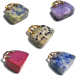 Miniature Handbag Charm Pendant, Natural Stone, 1 inch, with Cord Necklace, Multiple Colors