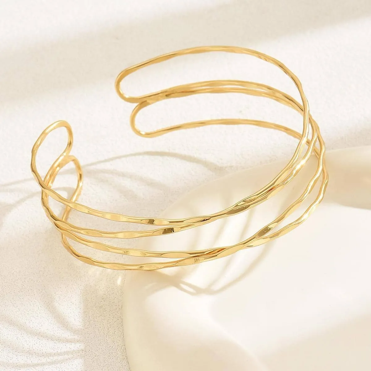 Minimalist Arm Cuff Gold Cuff Upper Arm Bracelet Dainty Layered Bangle Jewelry for Women