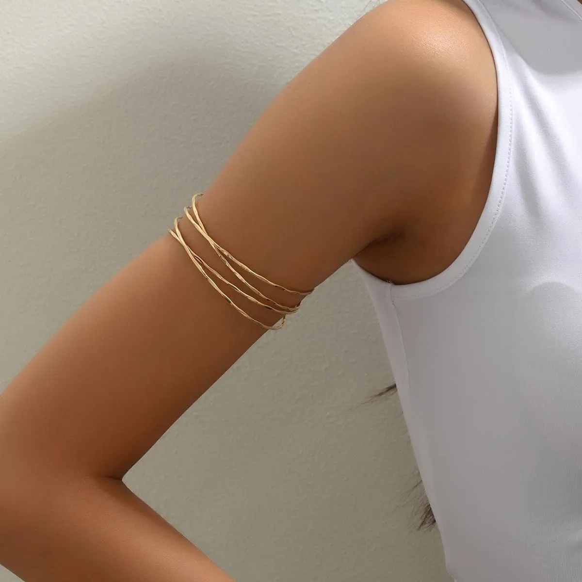 Minimalist Arm Cuff Gold Cuff Upper Arm Bracelet Dainty Layered Bangle Jewelry for Women