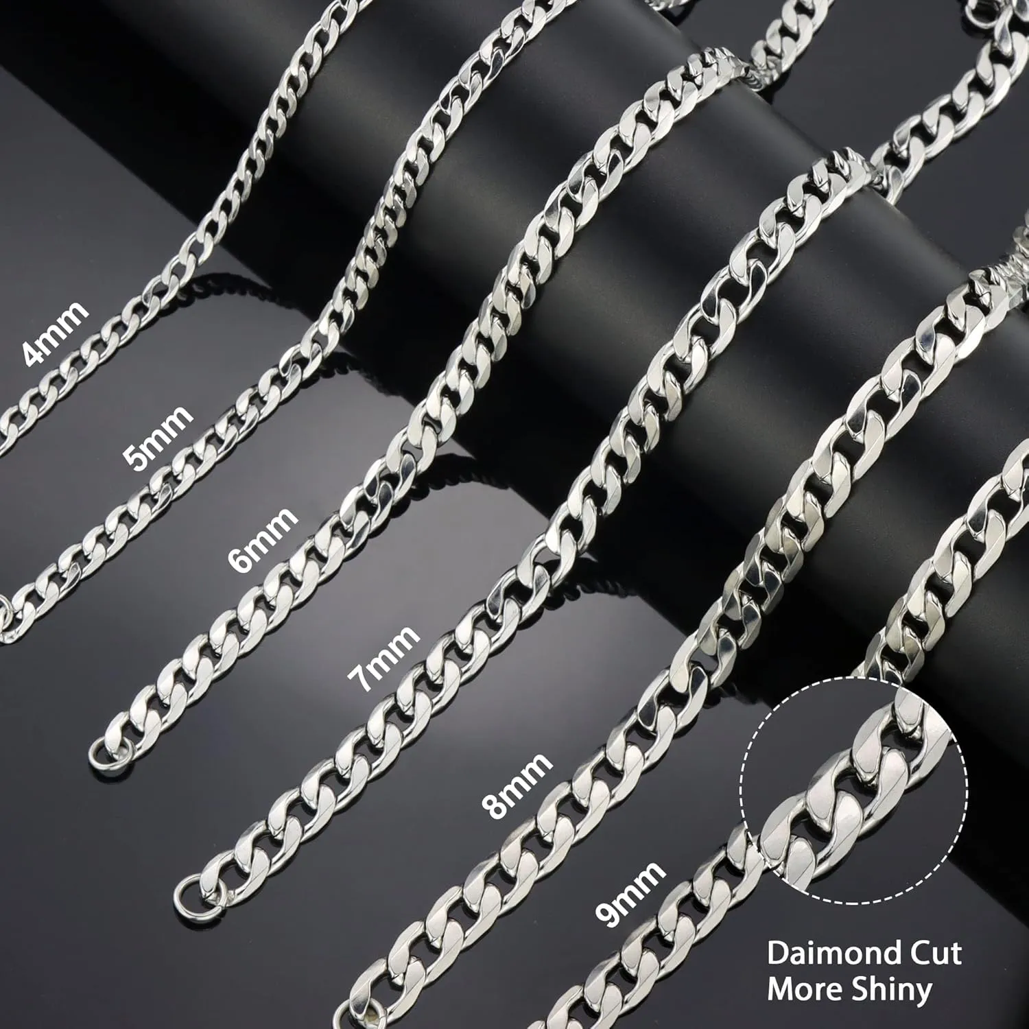 Monily Chain for Men Stainless Steel Cuban Curb Link Chains Necklace Women Boys Jewelry
