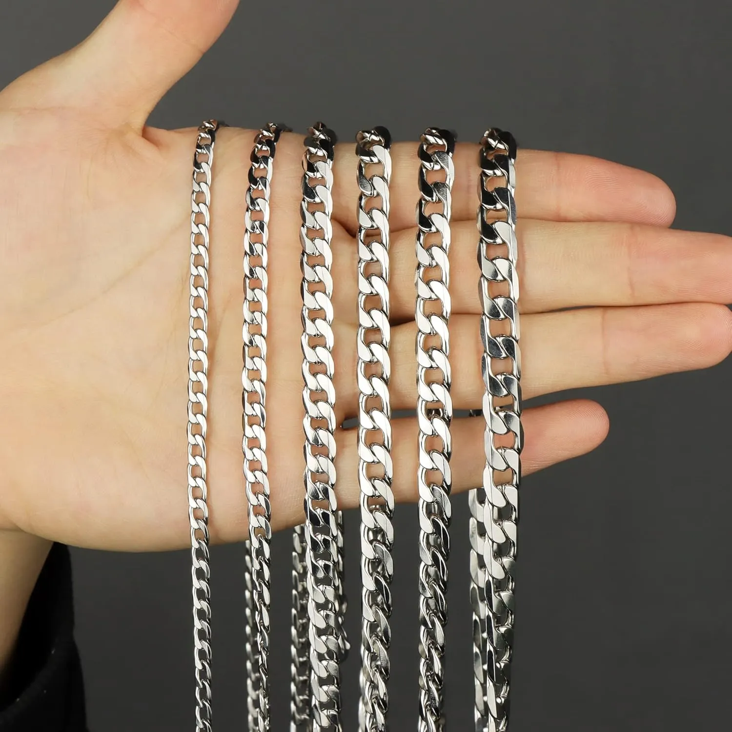 Monily Chain for Men Stainless Steel Cuban Curb Link Chains Necklace Women Boys Jewelry