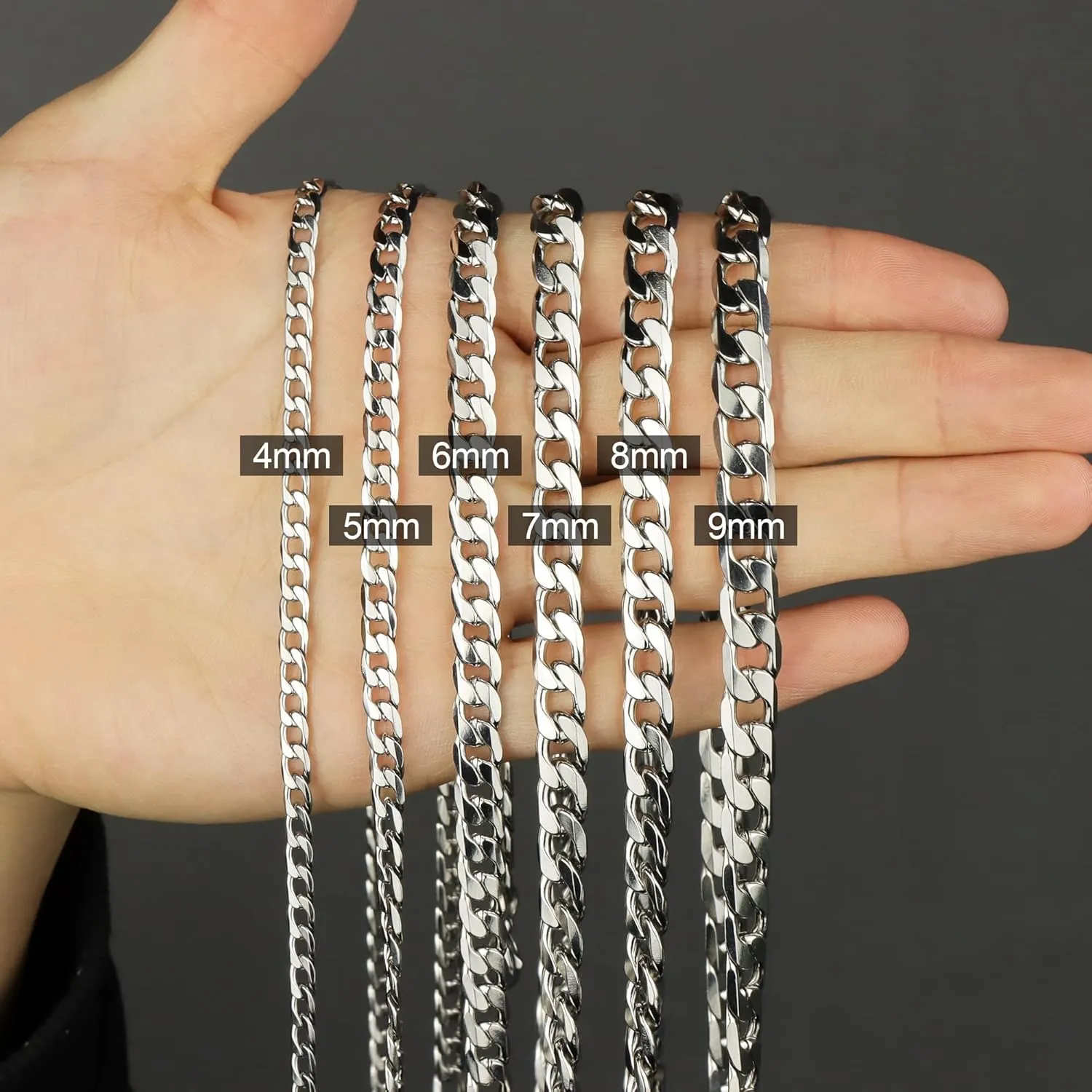 Monily Chain for Men Stainless Steel Cuban Curb Link Chains Necklace Women Boys Jewelry