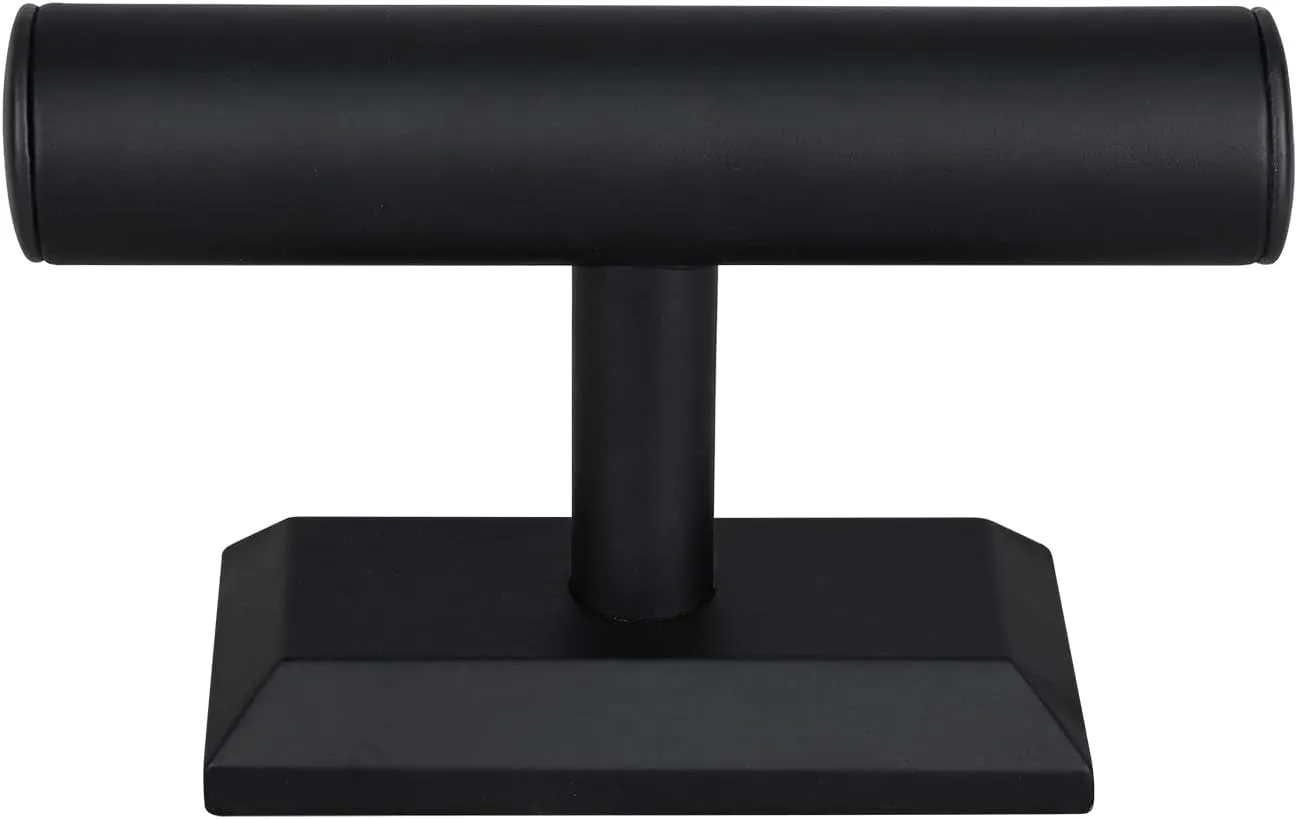 MOOCA 2 Pcs Black Deluxe PU Faux Leather Jewelry Holder Organizer, Wooden Bracelet Holder Stand, T-Bar Display Stand, Jewelry Organizer Stand for Bracelets, Bangles, and Watches