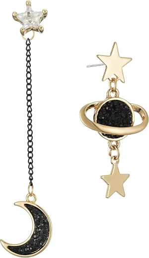 Moon Earrings for Women Star Earring, Celestial Planet Space Earrings, Asymmetrical Cute Dangling Earring, Moon Star Mismatched Earrings Galaxy Cool Boho Earrings for Women