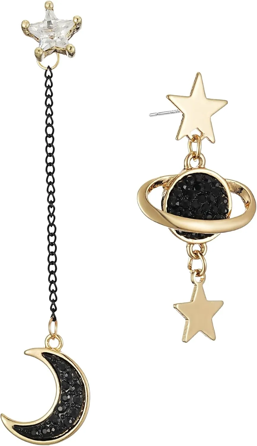 Moon Earrings for Women Star Earring, Celestial Planet Space Earrings, Asymmetrical Cute Dangling Earring, Moon Star Mismatched Earrings Galaxy Cool Boho Earrings for Women