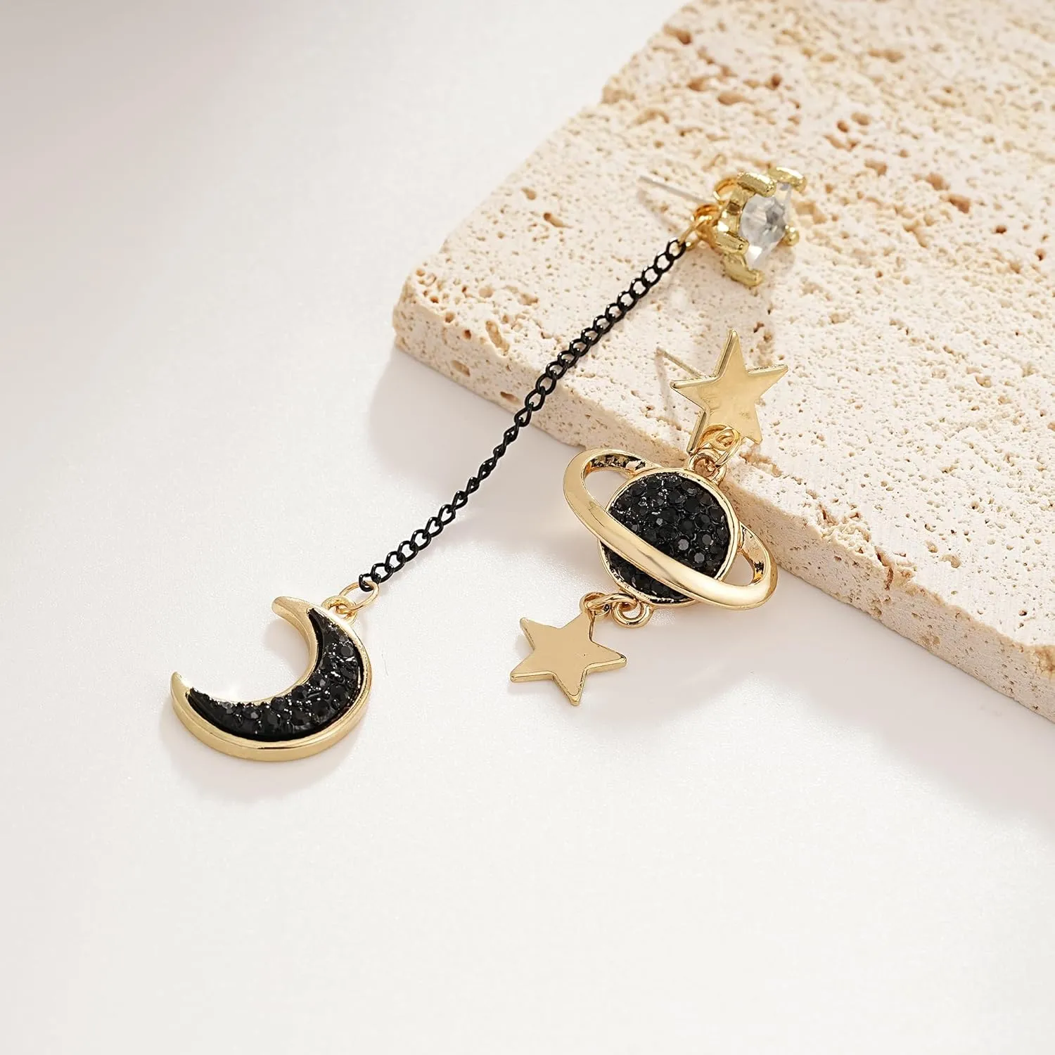 Moon Earrings for Women Star Earring, Celestial Planet Space Earrings, Asymmetrical Cute Dangling Earring, Moon Star Mismatched Earrings Galaxy Cool Boho Earrings for Women