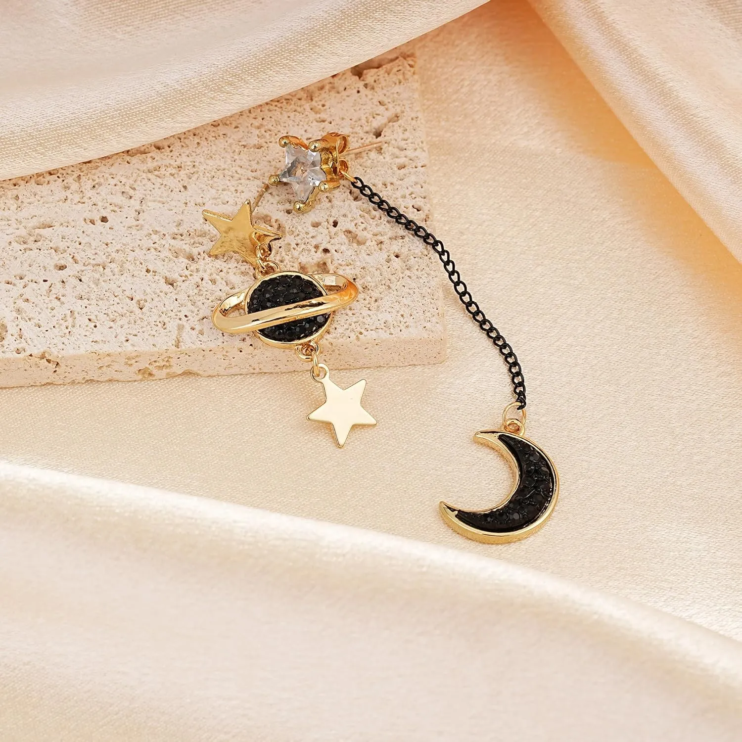 Moon Earrings for Women Star Earring, Celestial Planet Space Earrings, Asymmetrical Cute Dangling Earring, Moon Star Mismatched Earrings Galaxy Cool Boho Earrings for Women