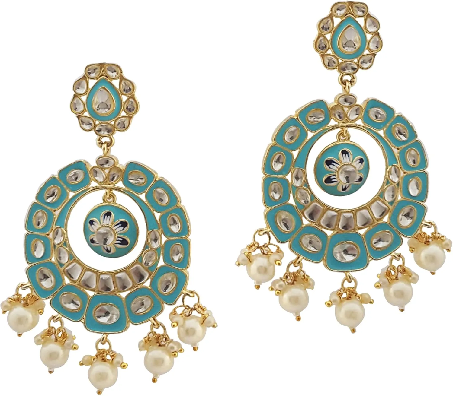 Moonstruck Traditional Indian Golden Chandbali/bali Earrings with Meenakari & Pearls for Women (Green)