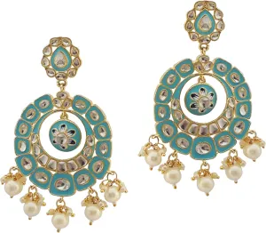 Moonstruck Traditional Indian Golden Chandbali/bali Earrings with Meenakari & Pearls for Women (Green)