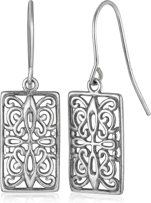 MORGAN & PAIGE .925 Sterling Silver 18k Gold Plated or Oxidized Celtic Knot Silver Dangle Earrings for Women - Sterling Silver Earrings Rectangle Drop Pendant, Silver Jewelry Gift for Her