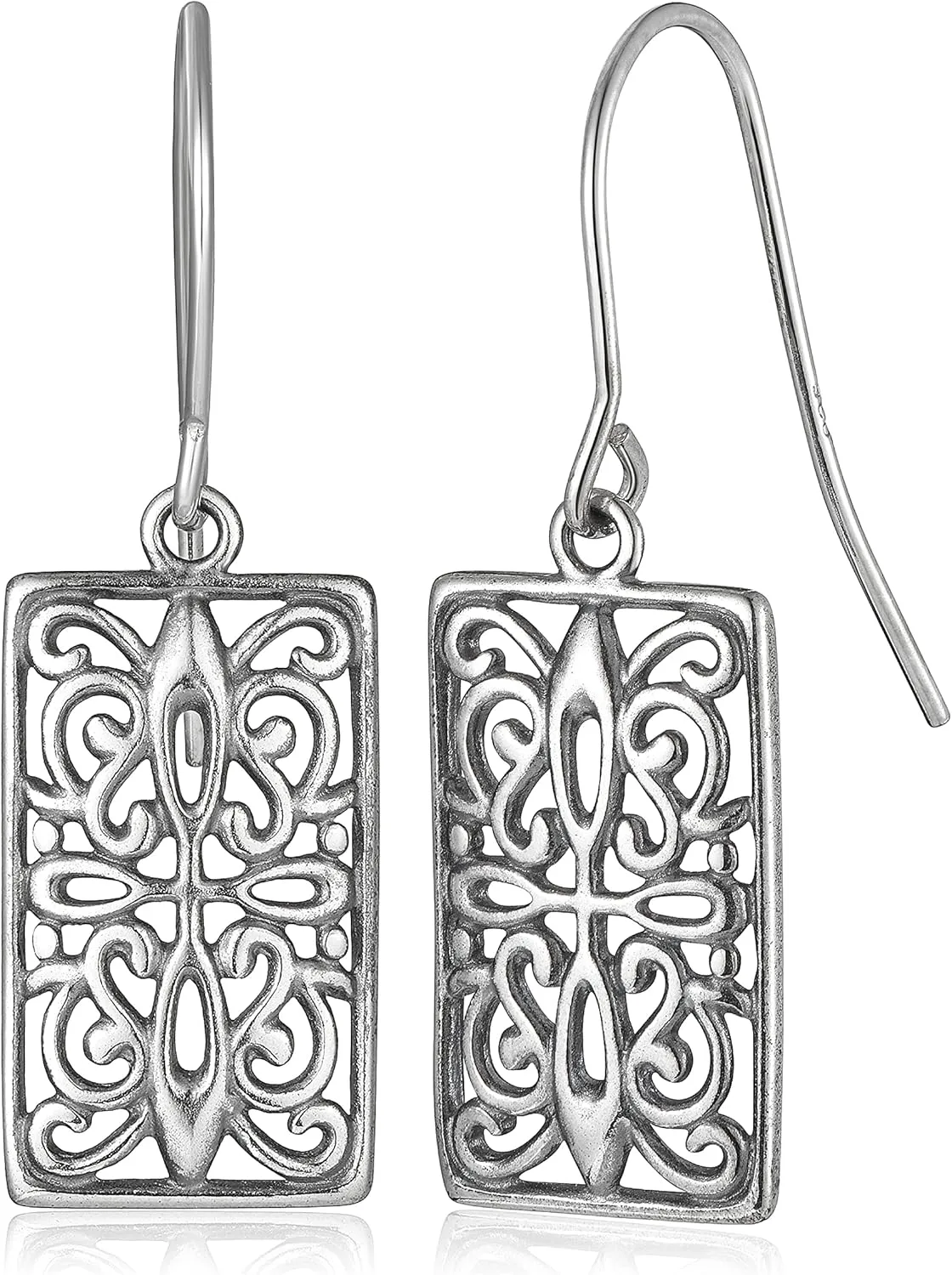 MORGAN & PAIGE .925 Sterling Silver 18k Gold Plated or Oxidized Celtic Knot Silver Dangle Earrings for Women - Sterling Silver Earrings Rectangle Drop Pendant, Silver Jewelry Gift for Her