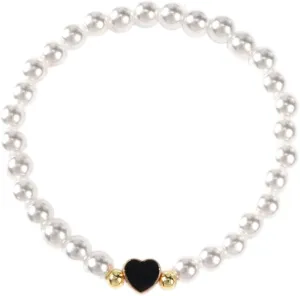 Mothers Day Dainty Pearl Heart 14K Gold Beaded Plated Bracelets for Women,Cute Love Stretch Colorful Charming Prom Summer Jewelry Friendship Birthday Gift