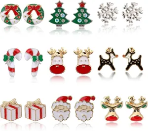 MTSCE 9-18 Pairs Women Christmas Earring Set, Cute Festive Jewelry Hypoallergenic Christmas Gifts for Kids Teens Girls (9 Pairs B Style)