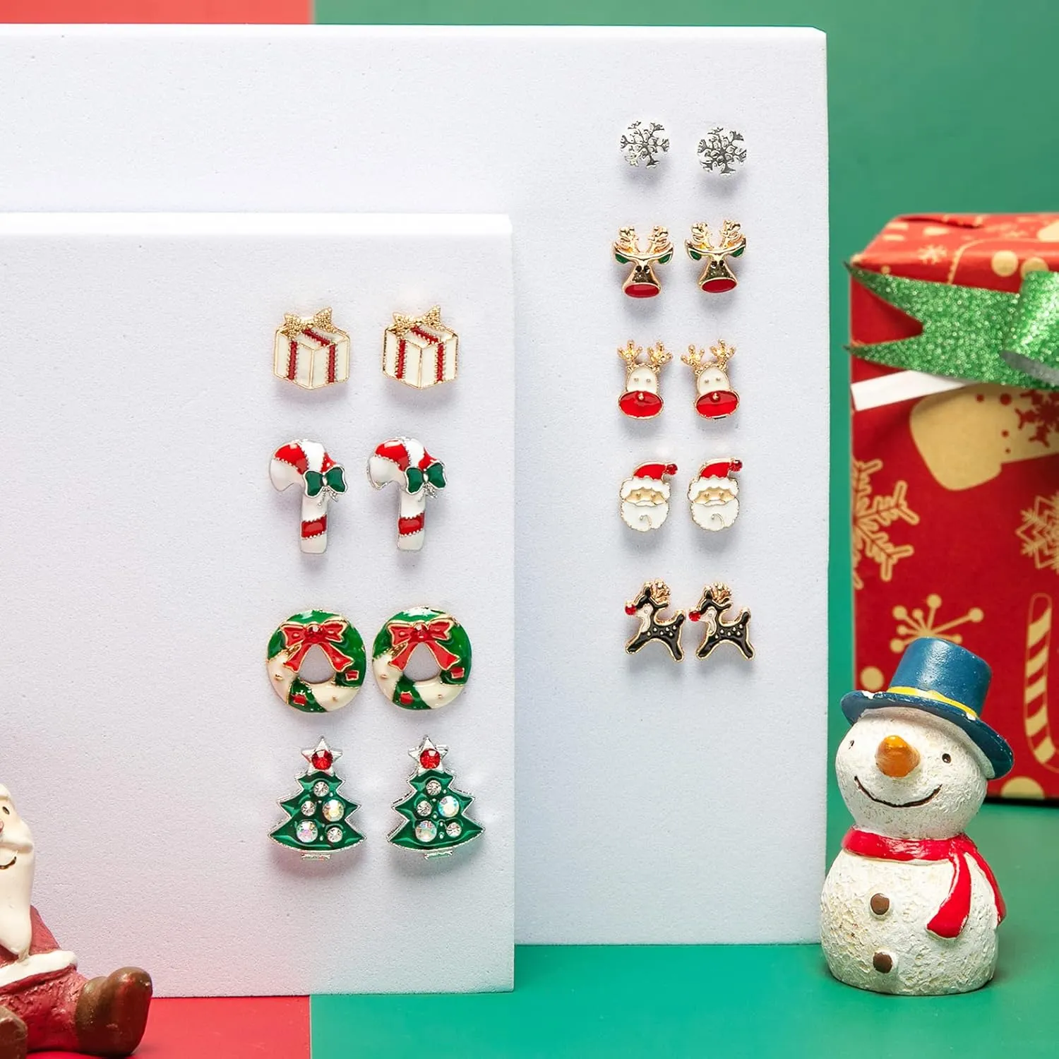 MTSCE 9-18 Pairs Women Christmas Earring Set, Cute Festive Jewelry Hypoallergenic Christmas Gifts for Kids Teens Girls (9 Pairs B Style)