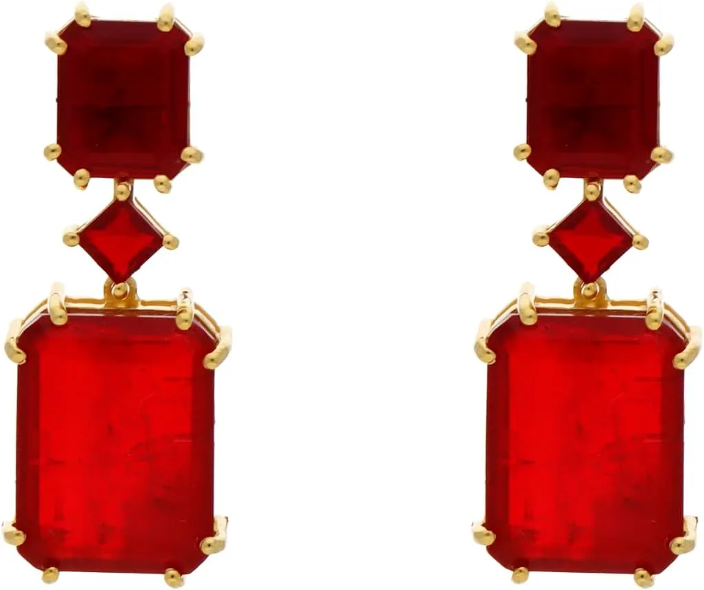 Multi Red Doubllet Gemstone Earrings, 14k Gold Vermeil Solid Brass Earrings, Dangle Drop Earrings For Women, Gemstone Hugging Earrings, Gifts For Women
