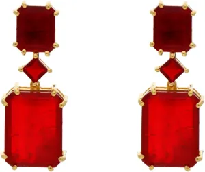 Multi Red Doubllet Gemstone Earrings, 14k Gold Vermeil Solid Brass Earrings, Dangle Drop Earrings For Women, Gemstone Hugging Earrings, Gifts For Women