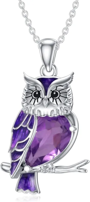 Natural Gemstone Owl Necklace for Women 925 Sterling Silver Owl Pendant with Genuine Gemstone Jewelry Gifts for Her