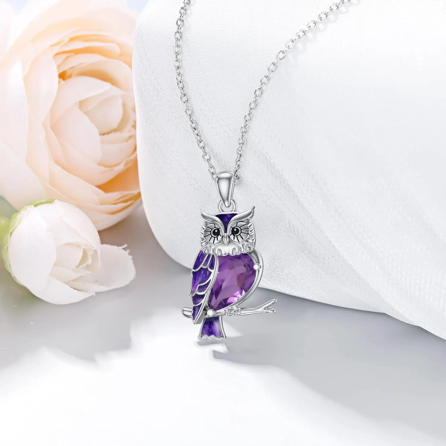 Natural Gemstone Owl Necklace for Women 925 Sterling Silver Owl Pendant with Genuine Gemstone Jewelry Gifts for Her