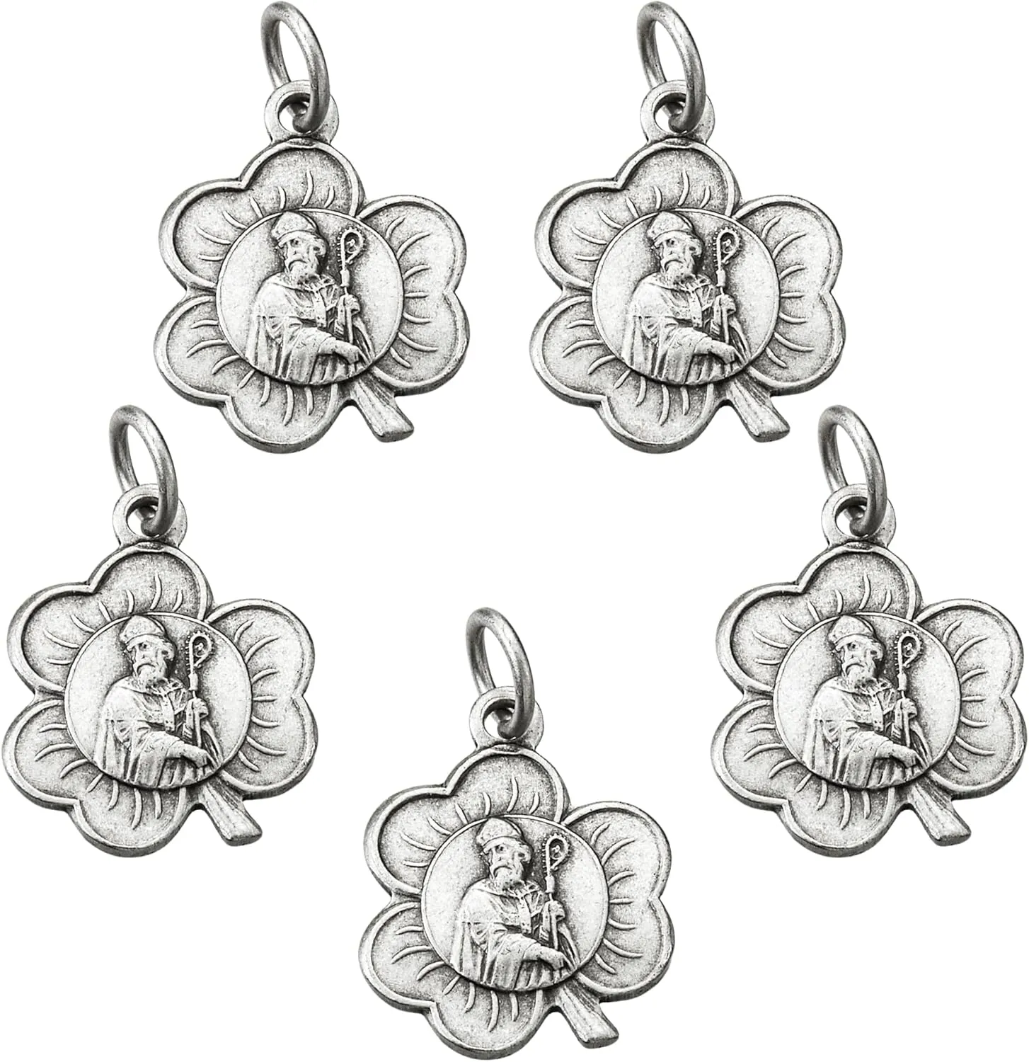 Needzo Small St. Patrick Clover Medal, Patron Saint Pendants for Jewelry, Catholic Keepsake Gifts, 5/8 Inch, Made in Italy Pack of 5