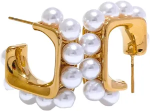 New 2025 Fashion Imitation Pearls 316L Stainless Steel Square Geometric Earrings Exquisite Korean Jewelry  Jewelry Fashion Accessories Creative Gift