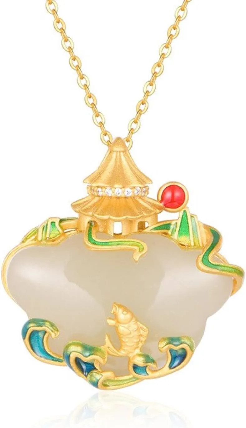 New in Silver Inlaid Natural Hotan Jade Necklaces Chinese Style Vintage Ruyi Pendant Exquisite Jewelry for Women Gift