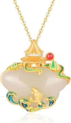New in Silver Inlaid Natural Hotan Jade Necklaces Chinese Style Vintage Ruyi Pendant Exquisite Jewelry for Women Gift
